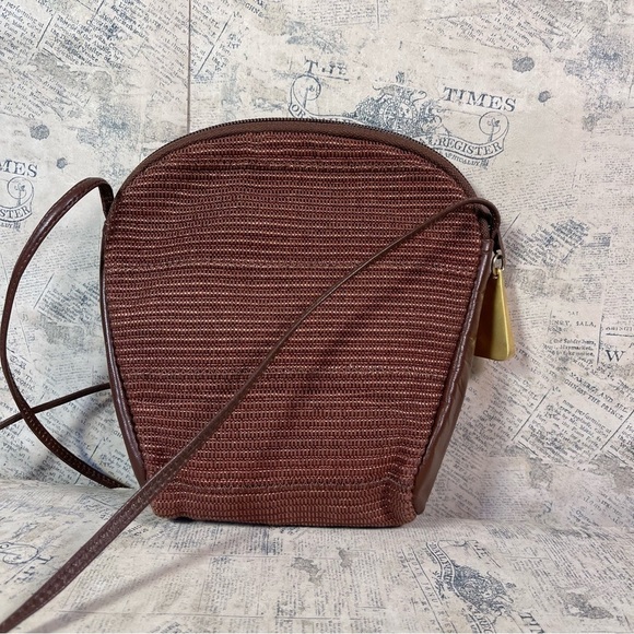 Americana by Sharif Crossbody Purse Handbag Black Leather And Fabric USA Made - Picture 3 of 10